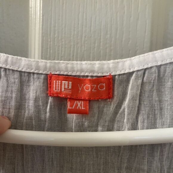 Yaza Double Gauze Layered Dress Lagenlook Black White Gold Women's Size L/XL - Picture 8 of 16